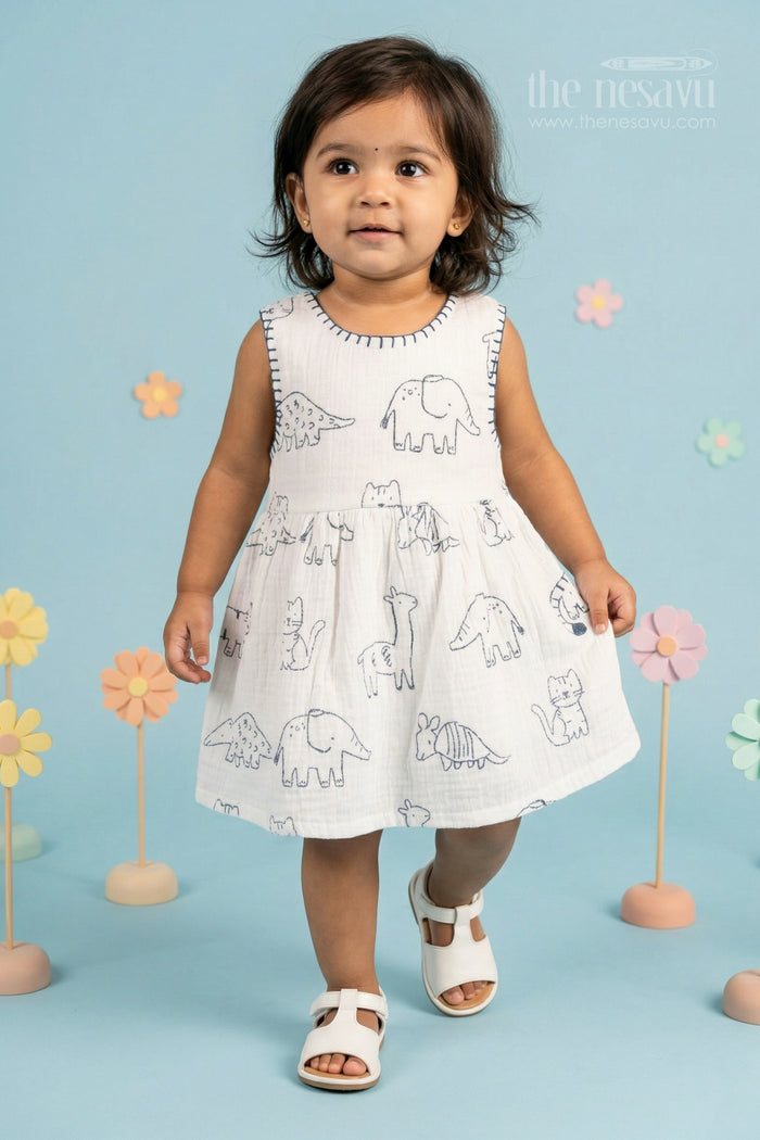 The Nesavu Baby Cotton Frocks Baby Girl Cotton Frock for Summer Outings and Baby Photos Nesavu 14 (6M) / White / Muslin Cotton BFJ978A-14 Nesavu baby girl muslin cotton frock for summer outings and baby photos with digital prints