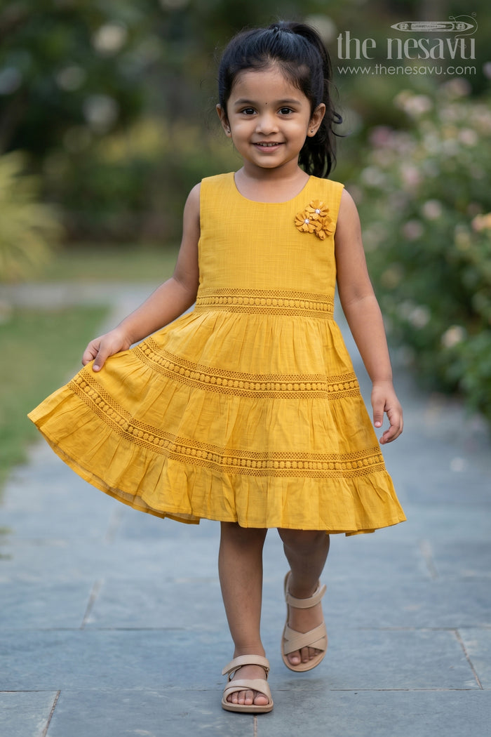 The Nesavu Girls Cotton Frock Baby Girl Cotton Frock for Summer Outings and Casual Wear Nesavu 18 (2Y) / Yellow / Cotton GFC230A-18 Nesavu baby girl cotton frock for summer outings and daily wear with soft embroidery design