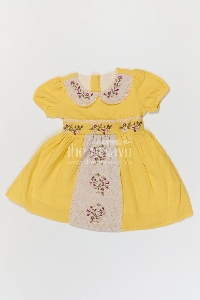 The Nesavu Girls Cotton Frock Baby Girl Cotton Frock for Summer Outings and Daily Wear Nesavu Nesavu Baby Girl Muslin Cotton Frock With Thread Embroidery For Summer Outings And Daily Wear