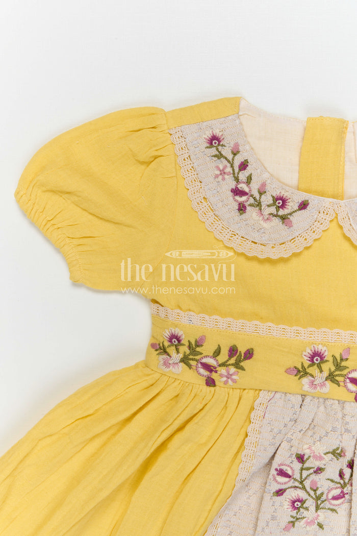 The Nesavu Girls Cotton Frock Baby Girl Cotton Frock for Summer Outings and Daily Wear Nesavu Nesavu Baby Girl Muslin Cotton Frock With Thread Embroidery For Summer Outings And Daily Wear