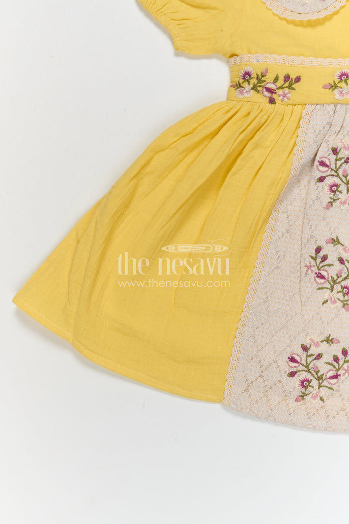 The Nesavu Girls Cotton Frock Baby Girl Cotton Frock for Summer Outings and Daily Wear Nesavu Nesavu Baby Girl Muslin Cotton Frock With Thread Embroidery For Summer Outings And Daily Wear