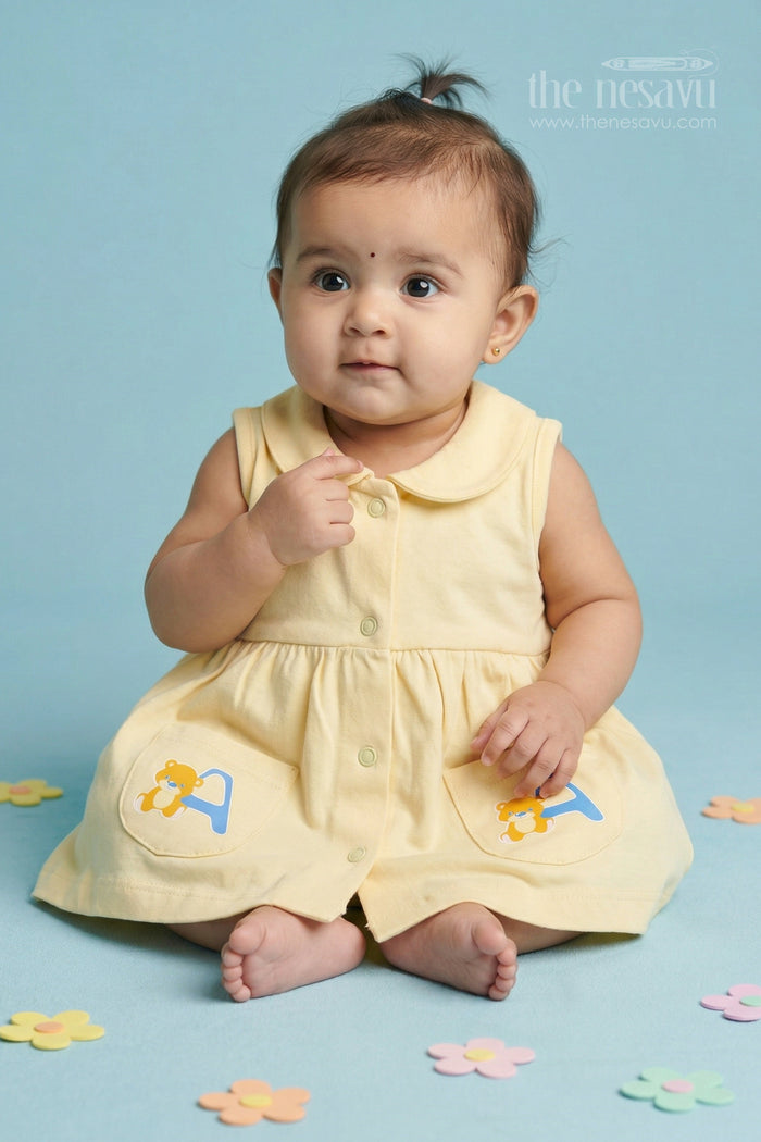 The Nesavu Baby Frocks Baby Girl Cotton Frock for Summer Outings Nesavu 10 (NB) / Purple / Cotton BFJ939A-10 Nesavu Baby Girl Cotton Jersey Frock With Front Buttons For Summer Outings And Daily Wear