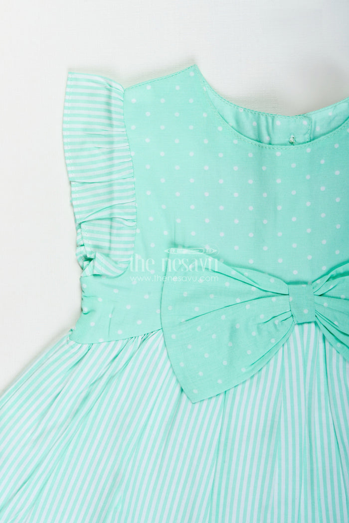 The Nesavu Girls Cotton Frock Baby Girl Cotton Frock with Bow Detail for Birthdays and Playdates Nesavu Nesavu baby girl cotton frock bow stripe pattern  perfect playdates casual parties