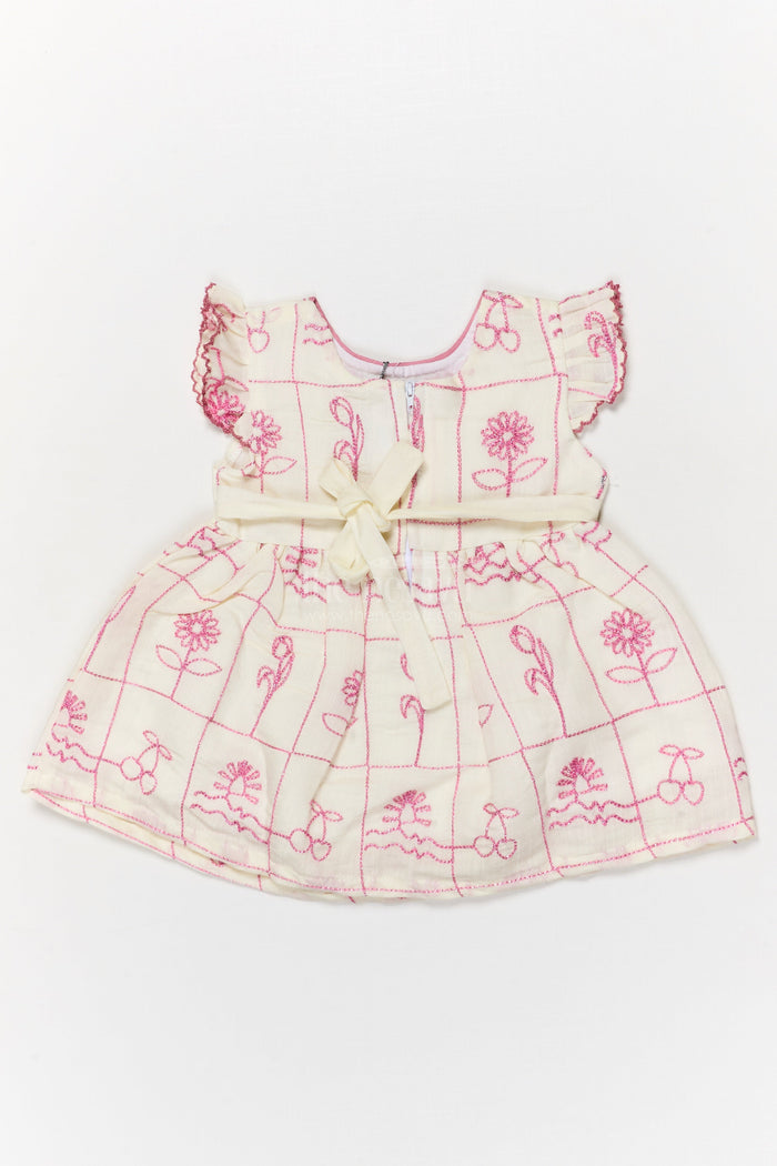 The Nesavu Baby Cotton Frocks Baby Girl Cotton Frock with Bow Detail for Casual and Festive Use Nesavu Nesavu baby girl cotton frock with bow and floral thread embroidery for festive or casual wear