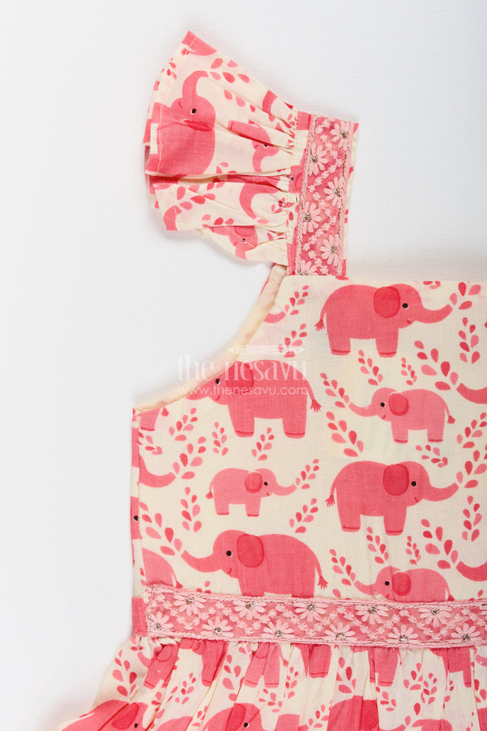 The Nesavu Girls Cotton Frock Baby Girl Cotton Frock with Elephant Print for Everyday Playtime Nesavu Nesavu baby girl cotton frock elephant print summer playtime daily wear