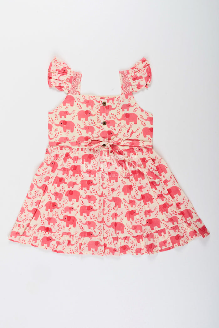 The Nesavu Girls Cotton Frock Baby Girl Cotton Frock with Elephant Print for Everyday Playtime Nesavu Nesavu baby girl cotton frock elephant print summer playtime daily wear