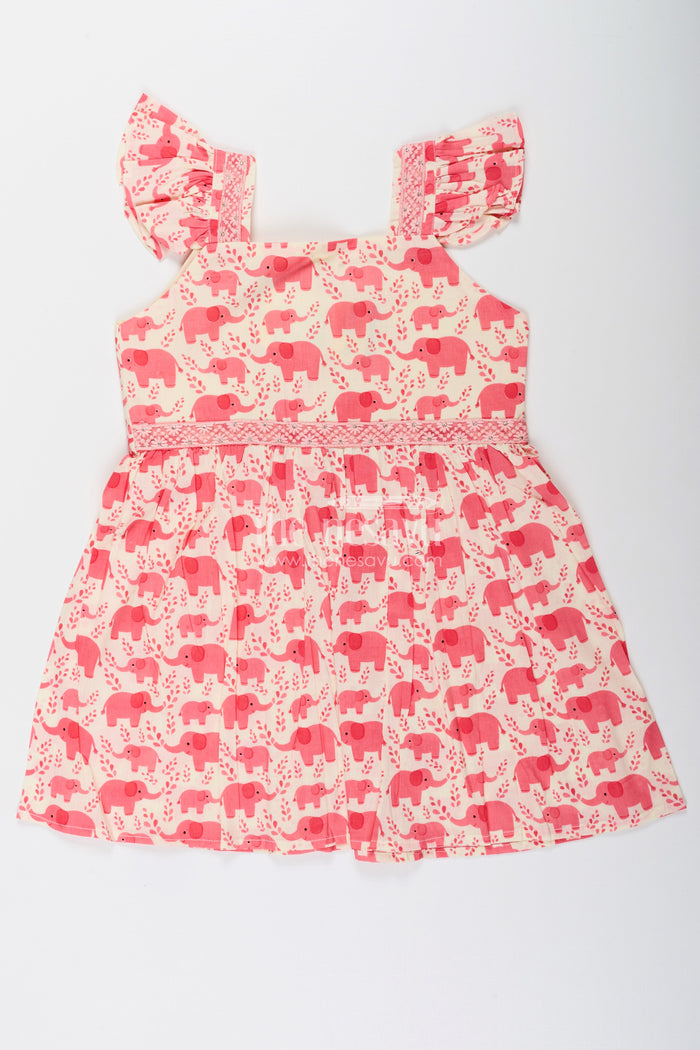 The Nesavu Girls Cotton Frock Baby Girl Cotton Frock with Elephant Print for Everyday Playtime Nesavu 18 (2Y) / Pink / Style 2 GFC1970AB-18 Nesavu baby girl cotton frock elephant print summer playtime daily wear