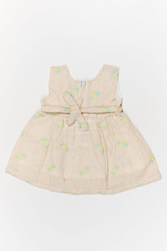 The Nesavu Baby Cotton Frocks Baby Girl Cotton Frock with Floral Embroidery and Belt for Festive Gatherings Nesavu Nesavu baby girl cotton frock with floral thread embroidery and belt for festive family gatherings