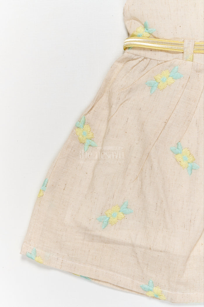 The Nesavu Baby Cotton Frocks Baby Girl Cotton Frock with Floral Embroidery and Belt for Festive Gatherings Nesavu Nesavu baby girl cotton frock with floral thread embroidery and belt for festive family gatherings
