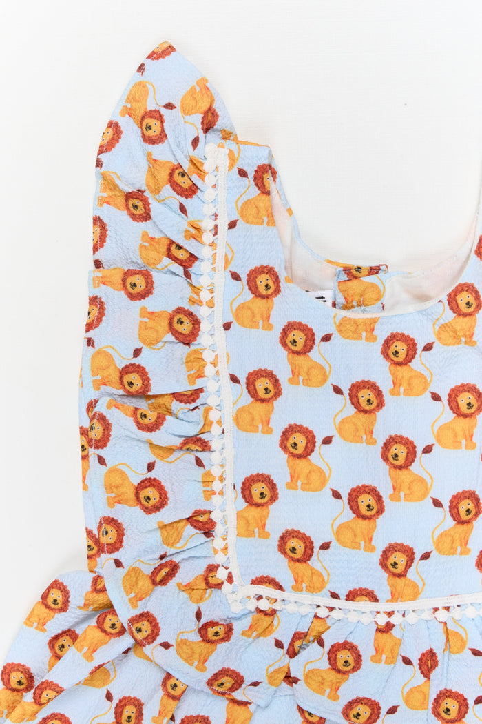 The Nesavu Girls Cotton Frock Baby Girl Cotton Frock with Lion Print for Casual Playtime and Daycare Nesavu Nesavu baby girl cotton frock with lion print for playdates and comfy daily wear