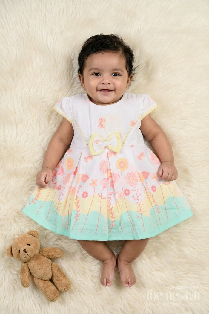 The Nesavu Baby Cotton Frocks Baby Girl Cotton Frock with Ombré Floral Print for Twirly Fun Nesavu 14 (6M) / Yellow BFJ906B-14 Nesavu baby girl cotton frock with ombré floral print for birthdays and summer outings