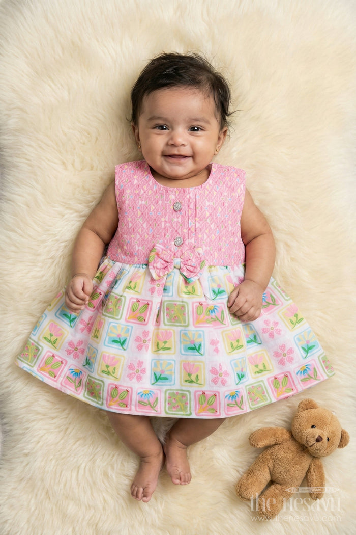 The Nesavu Baby Cotton Frocks Baby Girl Cotton Frock with Playful Cartoon Fruit Print for Casual Wear Nesavu 14 (6M) / Pink BFJ898A-14 Nesavu baby girl cartoon fruit print cotton frock – sleeveless and perfect for play