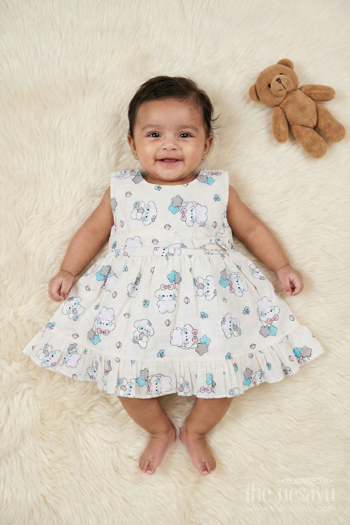 The Nesavu Baby Cotton Frocks Baby Girl Cotton Frock with Playful Print for Everyday Outings Nesavu 14 (6M) / Yellow BFJ905B-14 Nesavu baby girl cotton frock with digital print for playdates and everyday comfort