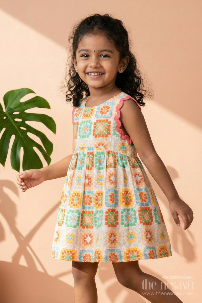 The Nesavu Girls Cotton Frock Baby Girl Cotton Frock with Prints for Everyday Twirls and Comfort Nesavu Nesavu baby girl cotton frock multicolor print everyday wear playdates summer comfort