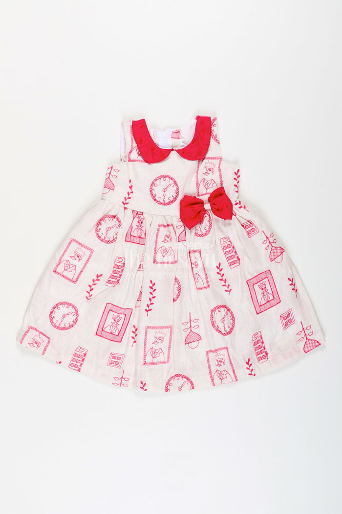 The Nesavu Girls Cotton Frock Baby Girl Cotton Frock with Quirky Prints and Bow Detail for Daily Style Nesavu 20 (3Y) / Pink GFC1934B-20 Nesavu baby girl cotton frock printed embroidery bow daily wear play