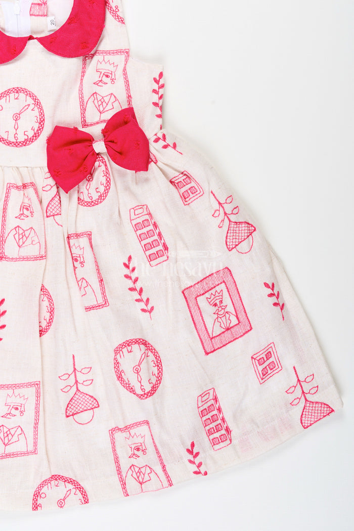 The Nesavu Girls Cotton Frock Baby Girl Cotton Frock with Quirky Prints and Bow Detail for Daily Style Nesavu Nesavu baby girl cotton frock printed embroidery bow daily wear play