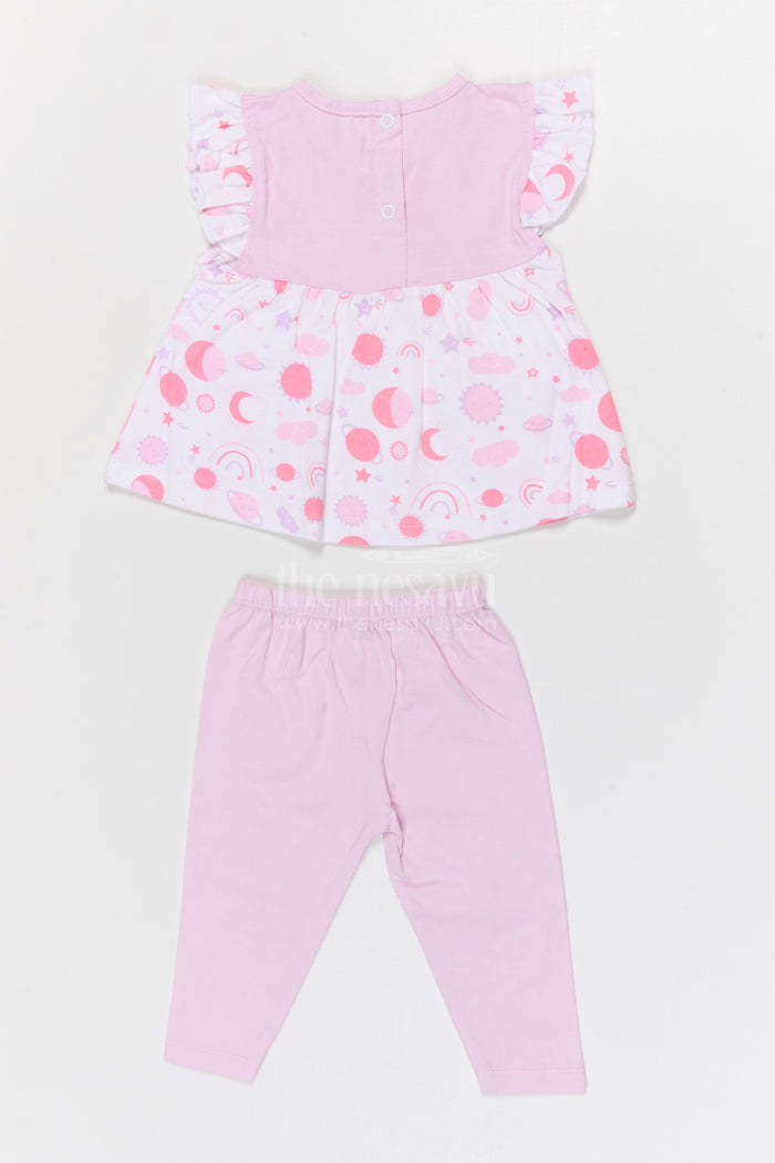 The Nesavu Baby Casual Sets Baby Girl Cotton Lounge Set for Everyday Wear Nesavu Nesavu Baby Girl Cotton Jersey Lounge Set With Digital Print For Everyday Wear And Comfort