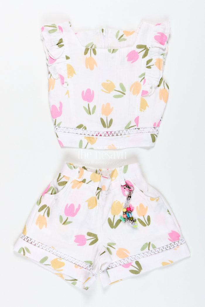 The Nesavu Baby Casual Sets Baby Girl Cotton Muslin Set with Floral Print for Summer Playdates Nesavu Nesavu Baby Girl Cotton Muslin Set Floral Print Summer Casual Outfit Accessories