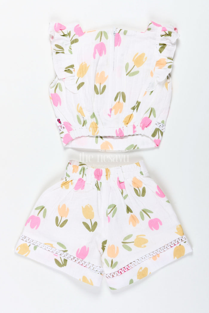 The Nesavu Baby Casual Sets Baby Girl Cotton Muslin Set with Floral Print for Summer Playdates Nesavu Nesavu Baby Girl Cotton Muslin Set Floral Print Summer Casual Outfit Accessories