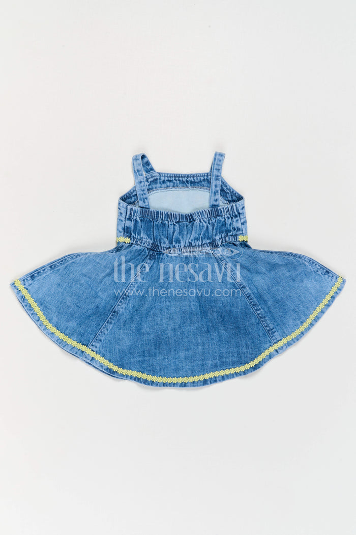 The Nesavu Baby Frocks Baby Girl Denim Frock for Casual Outings and Photos Nesavu Nesavu Baby Girl Denim Frock For Casual Outings With Thread Embroidery Sleeveless Stylish Dress