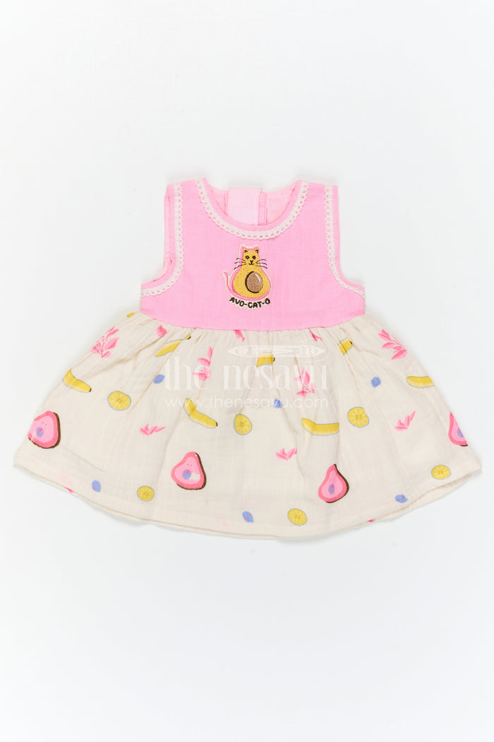 The Nesavu Baby Frocks Baby Girl Dress for Casual Outings and Everyday Play Nesavu Nesavu Baby Girl Muslin Cotton Dress For Casual Outings And Everyday Play With Digital Print And Patch Detail