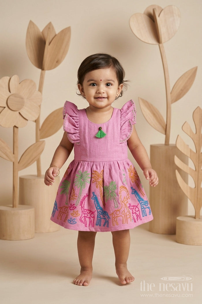 The Nesavu Baby Cotton Frocks Baby Girl Embroidered Cotton Frock for Birthdays and Festive Gatherings Nesavu 14 (6M) / Pink / Cotton BFJ960B-14 Nesavu baby girl cotton embroidered frock for birthdays festive gatherings and baby occasions