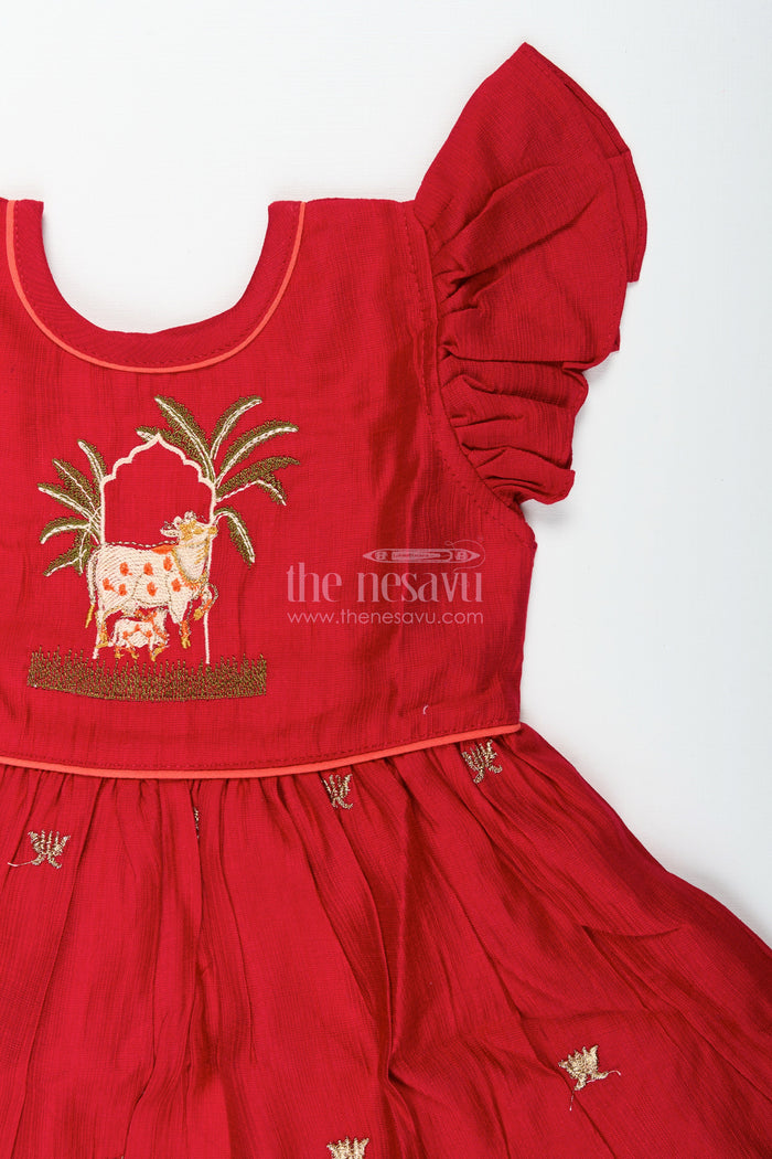 The Nesavu Girls Cotton Frock Baby Girl Embroidered Cotton Frock for Weddings and Festive Ceremonies Nesavu Nesavu baby girl embroidered cotton frock weddings traditional events cultural occasions