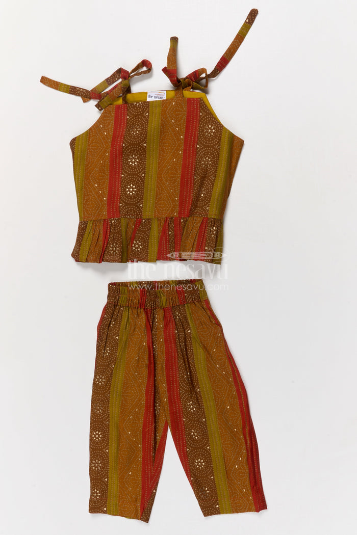 The Nesavu Girls Co-Ord Sets Baby Girl Ethnic Co-ord Set in Modal Silk for Festive Dressing Nesavu 18 (2Y) / Yellow GPS913B-18 Nesavu baby girl ethnic co-ord set in modal silk with festive digital print