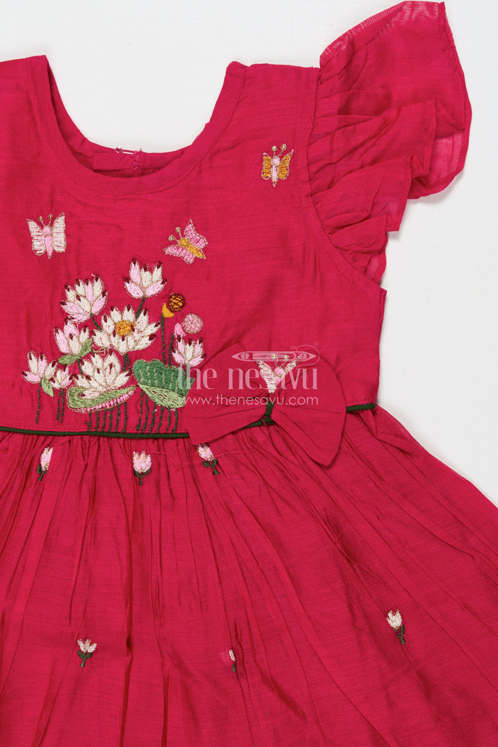 The Nesavu Girls Chanderi Frock Baby Girl Ethnic Frock for Weddings and Festive Moments Nesavu Nesavu baby girl ethnic frock with thread embroidery in Chanderi cotton for weddings and poojas