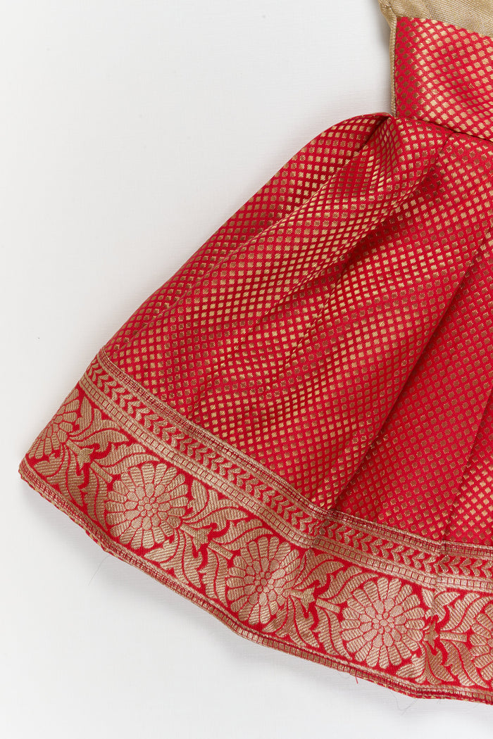 The Nesavu Tie-up Frock Baby Girl Ethnic Silk Frock with Contrast Yoke for Poojas and Family Occasions Nesavu Nesavu baby girl ethnic banaras silk frock with tissue yoke and tie-up shoulders for festive moments