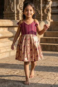 The Nesavu Tie-up Frock Baby Girl Festive Tie up Frock for Wedding Celebrations Nesavu 14 (6M) / Maroon / Semi Banarasi T433C-14 Nesavu Baby Girl Tie Up Frock With Woven Semi Banaras Skirt For Festive Occasions