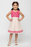 The Nesavu Girls Fancy Frock Baby Girl Flax Cotton Frock with Pink Yoke Embroidery for Parties Nesavu 20 (3Y) / Pink GFC1931B-20 Nesavu baby girl flax cotton frock pink embroidered yoke festive casual wear