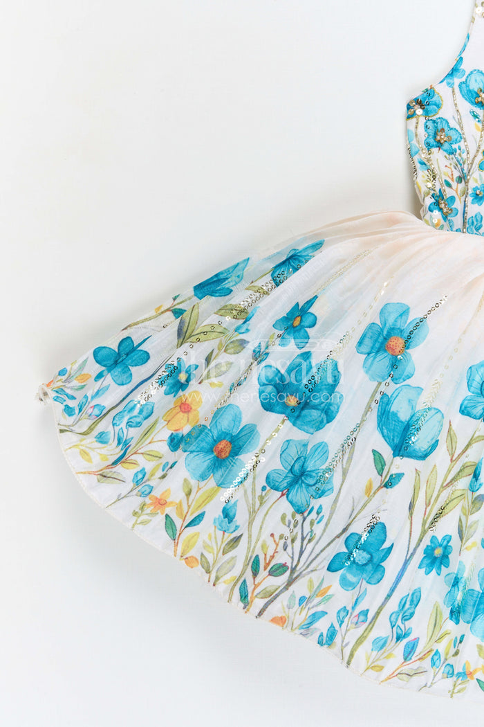 The Nesavu Silk Frock Baby Girl Floral Frock for Birthday Party and Festive Photos Nesavu Nesavu baby girl floral birthday party frock chinnon silk digital print festive dress for kids