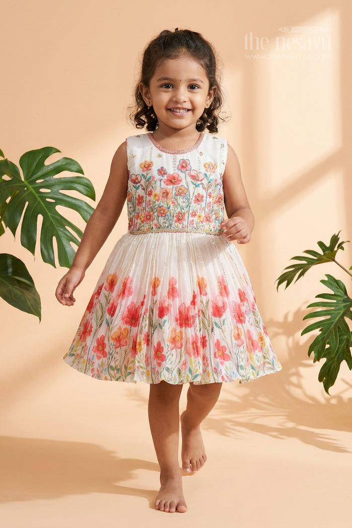 The Nesavu Silk Frock Baby Girl Floral Party Frock for Birthday and Photoshoot Nesavu 18 (2Y) / Red / Chinnon silk with digital print SF1138A-18 Nesavu baby girl floral party frock for birthday photoshoot chinnon silk digital print kids dress