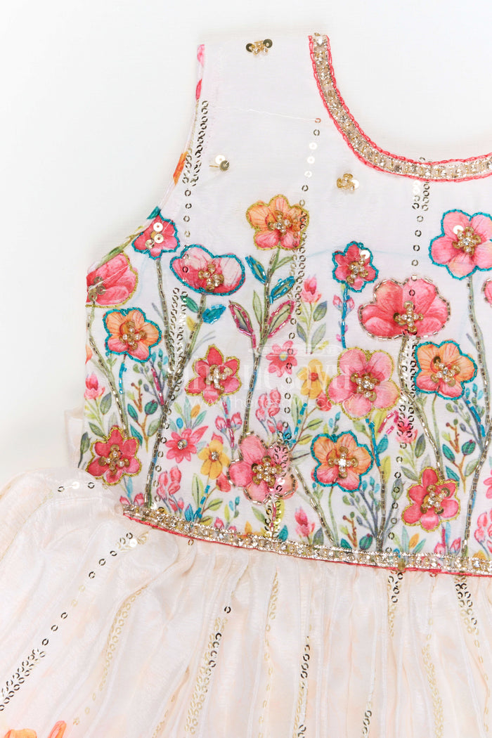 The Nesavu Silk Frock Baby Girl Floral Party Frock for Birthday and Photoshoot Nesavu Nesavu baby girl floral party frock for birthday photoshoot chinnon silk digital print kids dress
