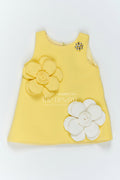 The Nesavu Girls Fancy Party Frock Baby Girl Flower Applique Dress for Birthday Outings and Family Parties Nesavu 12 (3M) / Yellow / Scuba PF337A-12 Nesavu Baby Girl Flower Applique Scuba Dress For Birthday Outings Family Parties And Milestone Moments