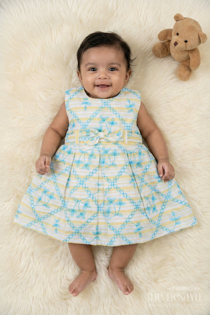 The Nesavu Baby Cotton Frocks Baby Girl Frock for Daywear and Playful Occasions Nesavu 14 (6M) / Yellow / Cotton BFJ922B-14 Nesavu cotton frock for baby girls with thread embroidery – ideal for playful daywear and casual moments