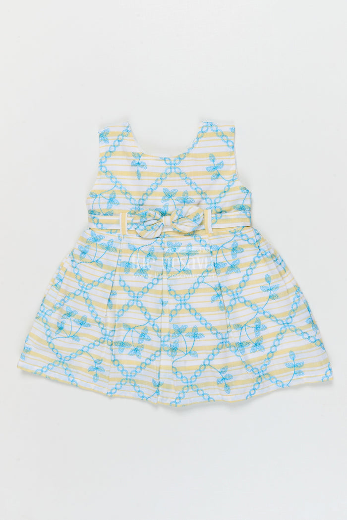 The Nesavu Baby Cotton Frocks Baby Girl Frock for Daywear and Playful Occasions Nesavu 14 (6M) / Yellow / Cotton BFJ922B-14 Nesavu cotton frock for baby girls with thread embroidery – ideal for playful daywear and casual moments