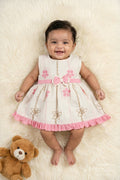 The Nesavu Baby Cotton Frocks Baby Girl Frock for Everyday Wear and Playdates Nesavu 14 (6M) / Pink / Cotton BFJ924A-14 Nesavu baby girl frock with floral threadwork and ruffle hem – perfect for everyday outings and playdates