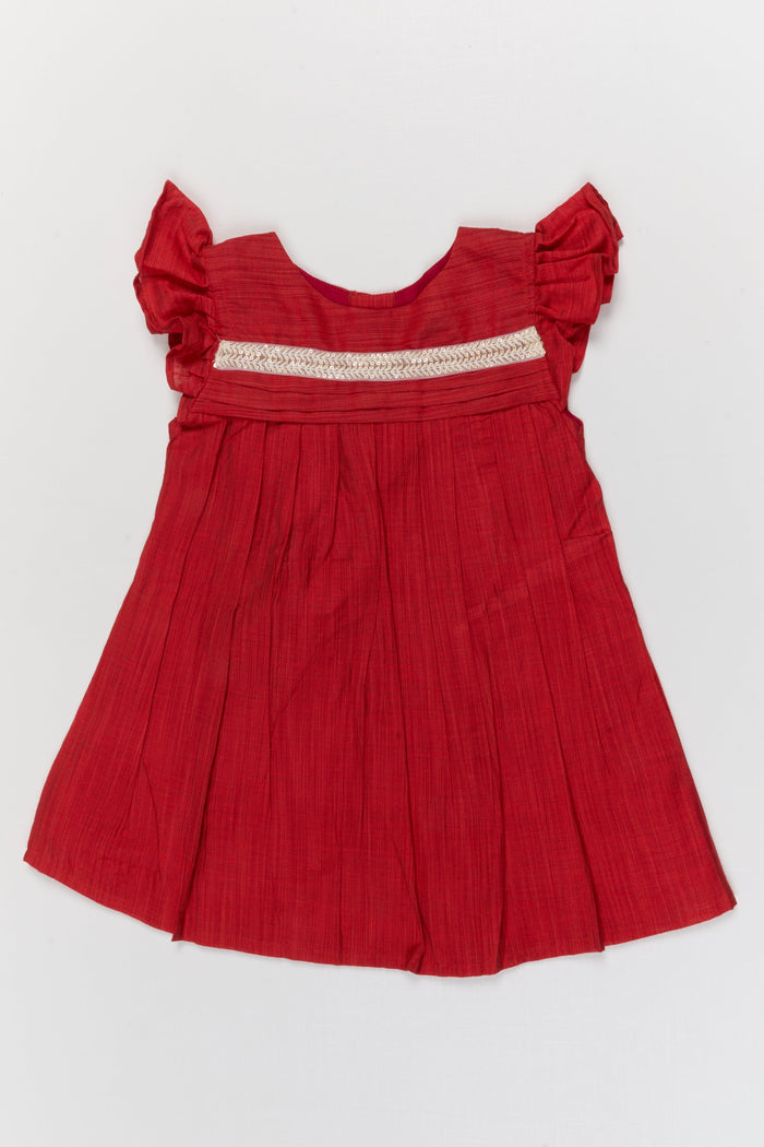 The Nesavu Girls Chanderi Frock Baby Girl Frock for Festive Family Functions Nesavu Nesavu baby girl festive frock with Chanderi cotton and embroidered lace for special occasions