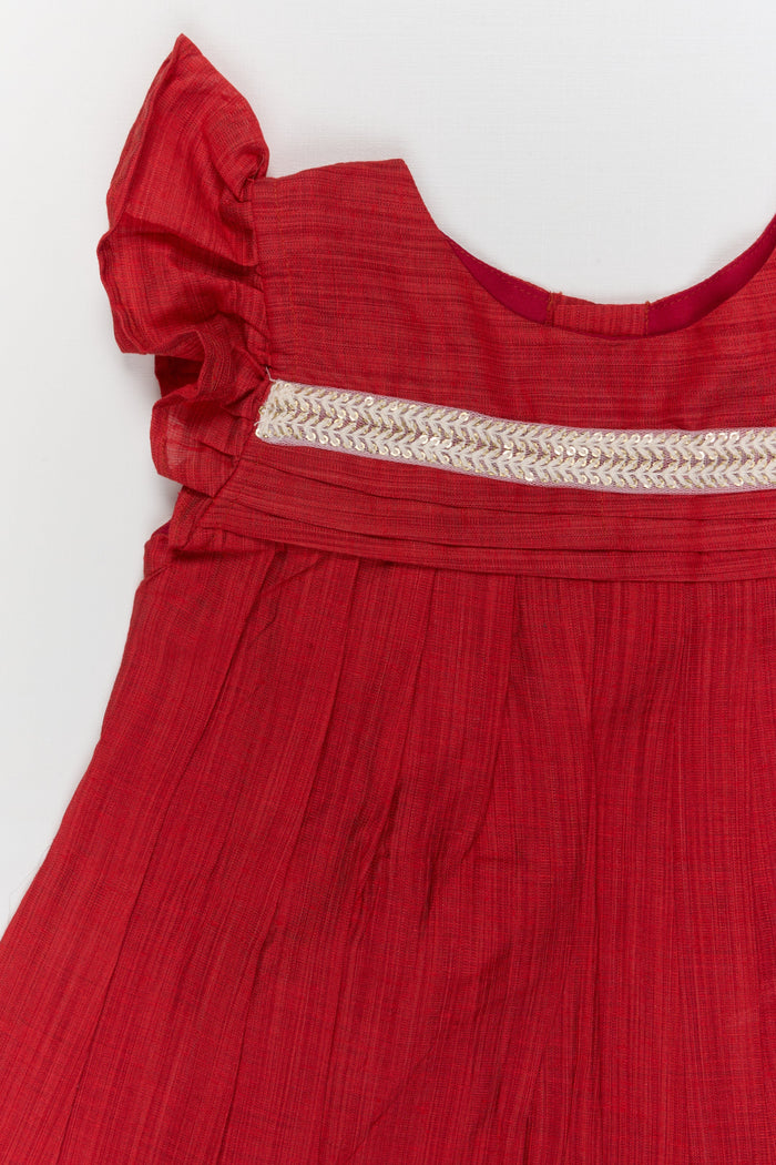 The Nesavu Girls Chanderi Frock Baby Girl Frock for Festive Family Functions Nesavu Nesavu baby girl festive frock with Chanderi cotton and embroidered lace for special occasions