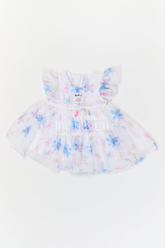 The Nesavu Baby Frocks Baby Girl Frock for Naming Ceremony and Family Photoshoots Nesavu 14 (6M) / Half white / Net BFJ977B-14 Nesavu baby girl frock for naming ceremony and baby photoshoots with soft net digital print design