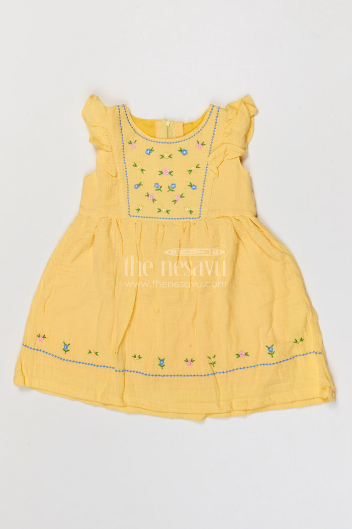 The Nesavu Girls Cotton Frock Baby Girl Frock for Summer Playdates and Casual Outings Nesavu Nesavu baby girl muslin cotton frock for toddler summer playdates and outings with thread embroidery