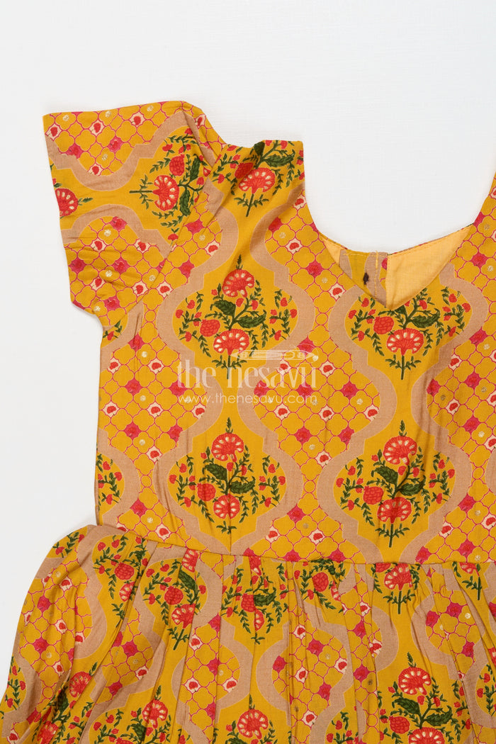 The Nesavu Girls Cotton Frock Baby Girl Frock in Modal Silk for Ethnic School Days and Casual Festivities Nesavu Nesavu modal silk baby girl frock with ethnic digital print for school and temple wear