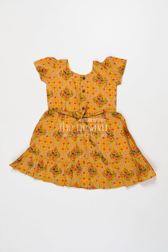 The Nesavu Girls Cotton Frock Baby Girl Frock in Modal Silk for Ethnic School Days and Casual Festivities Nesavu Nesavu modal silk baby girl frock with ethnic digital print for school and temple wear