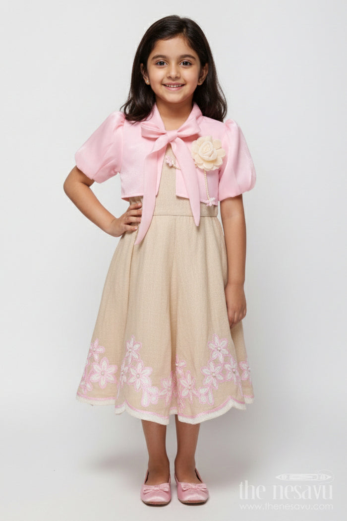 The Nesavu Girls Cotton Frock Baby Girl Frock with Embroidery for Birthday and Festive Photoshoots Nesavu 16 (1Y) / Pink GFC1864B-16 Nesavu baby girl frock floral embroidery bolero birthdays photoshoots