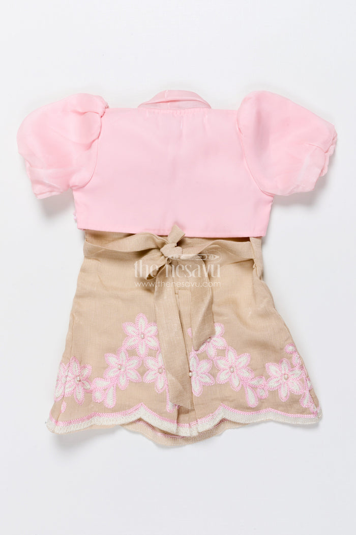 The Nesavu Girls Cotton Frock Baby Girl Frock with Embroidery for Birthday and Festive Photoshoots Nesavu Nesavu baby girl frock floral embroidery bolero birthdays photoshoots