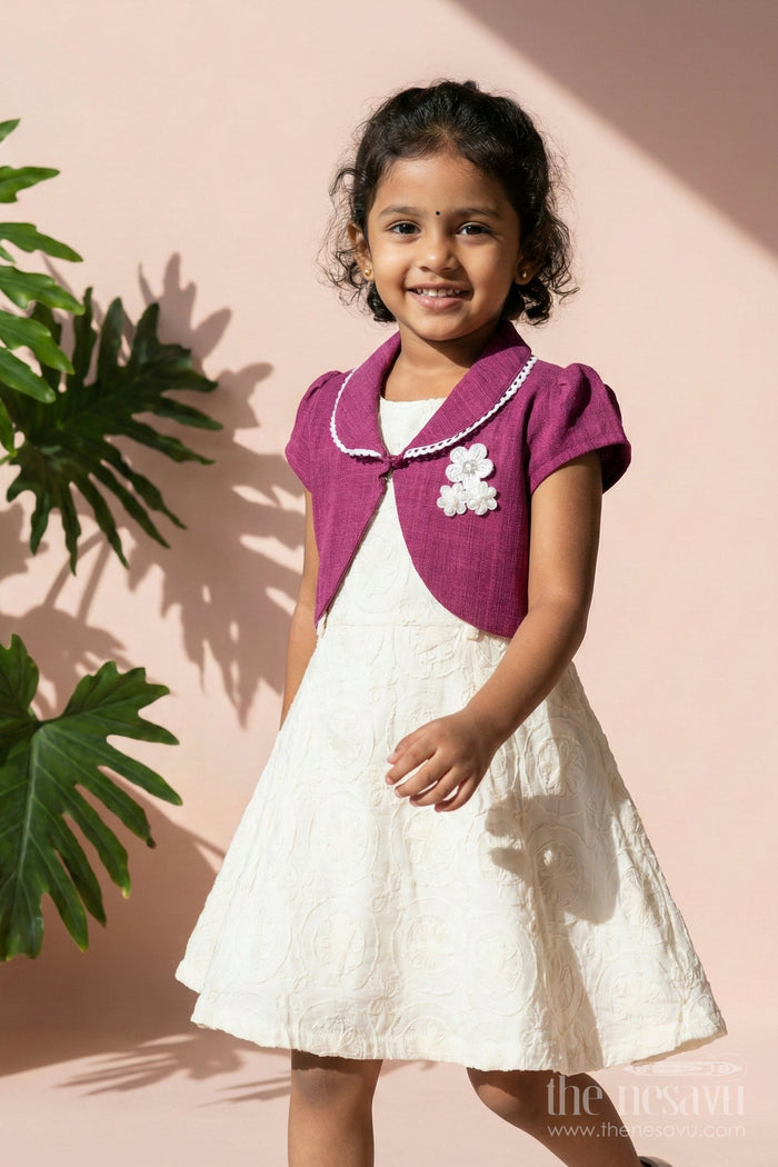 The Nesavu Girls Cotton Frock Baby Girl Frock with Jacket for Festive Gatherings and Family Events Nesavu Nesavu baby girl frock embroidered jacket festive gatherings family functions