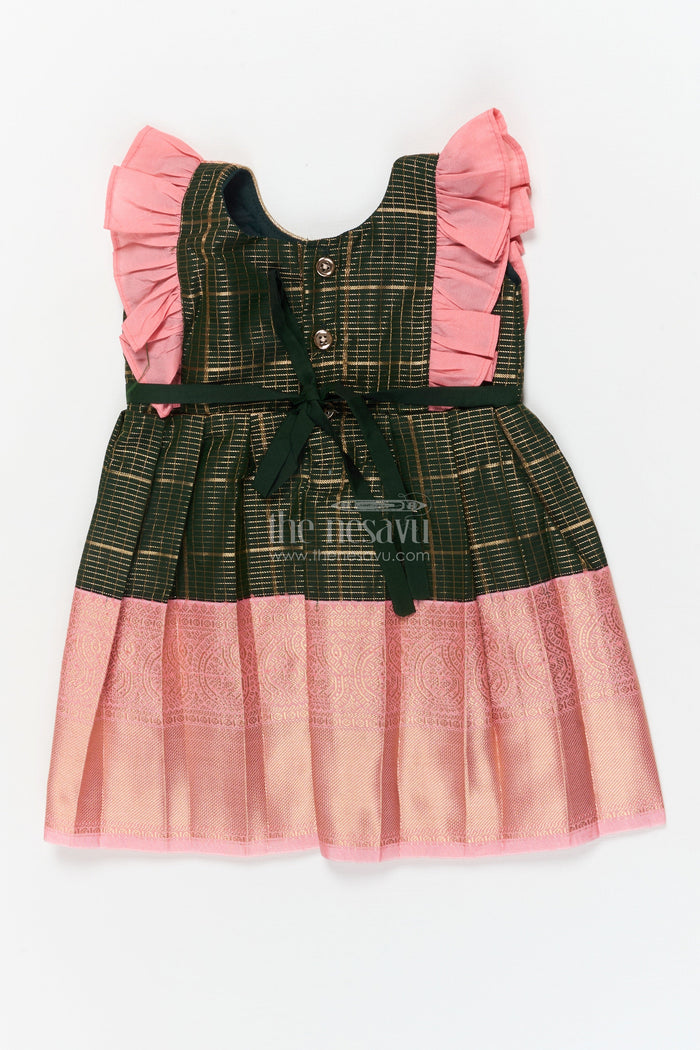 The Nesavu Girls Kanchi Silk Frock Baby Girl Kanchi Silk Frock for Naming Ceremonies and Festive Gatherings Nesavu Nesavu baby girl Kanchi silk frock for naming ceremonies, poojas, and festive occasions
