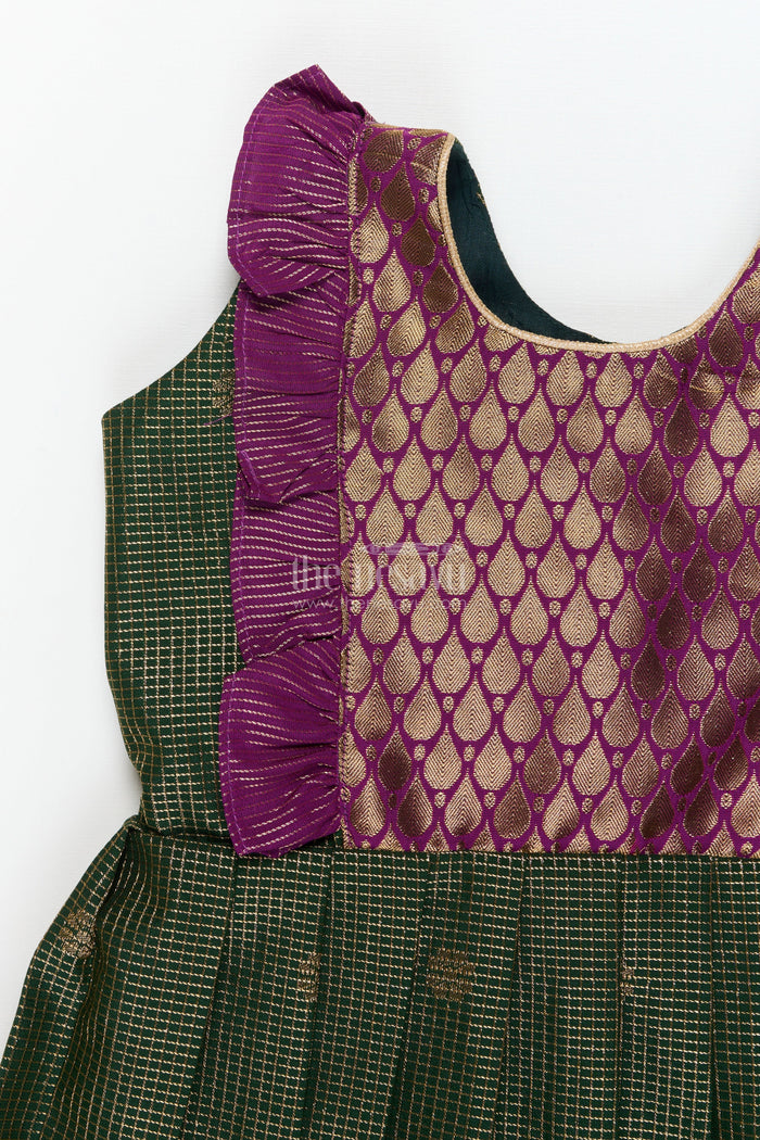 The Nesavu Girls Kanchi Silk Frock Baby Girl Kanchi Silk Frock for Traditional Functions and Temple Visits Nesavu Nesavu baby girl Kanchi silk frock for weddings, festivals, and traditional celebrations